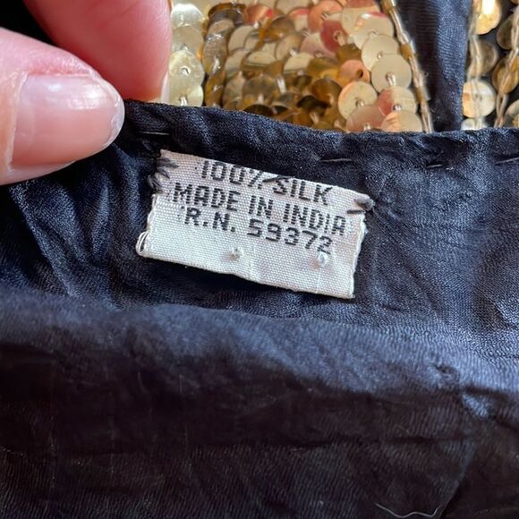 Vtg 70s/80s black silk & gold sequin disco butterfly blouse - Picture 8 of 8